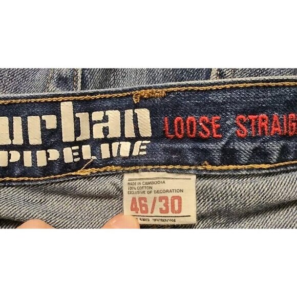 Urban Pipeline Jeans Mens 46x30 Blue Loose Straight Work - Picture 4 of 6